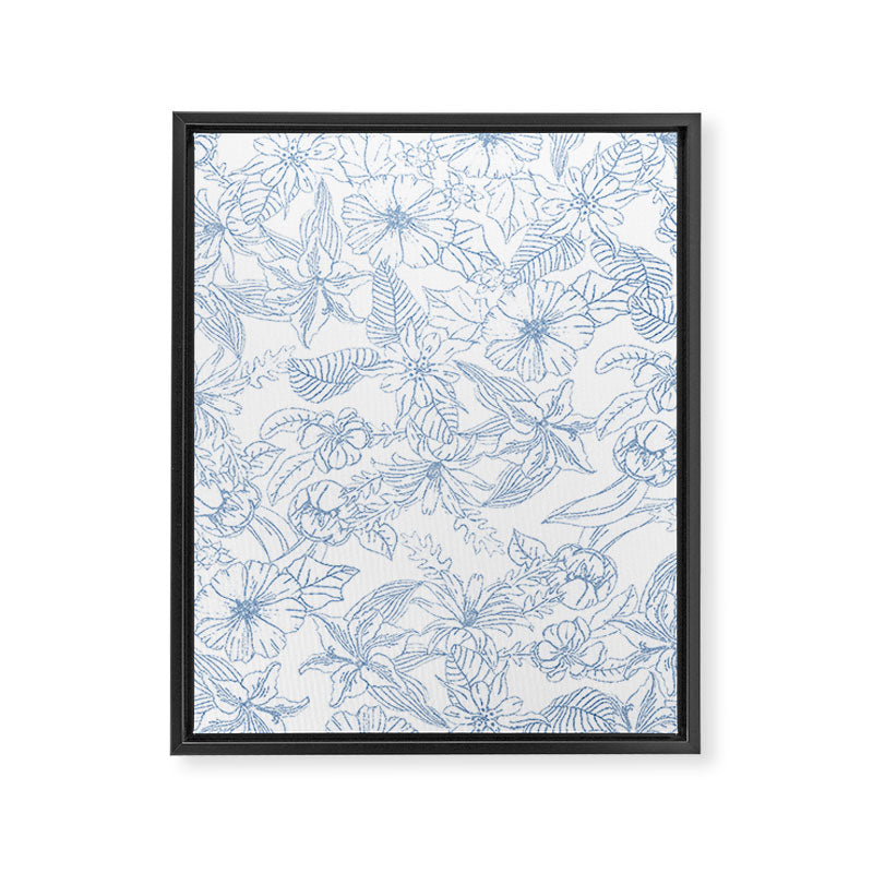 Modern hand drawn white pastel blue floral pattern Framed Canvas Print Gallery Image 8