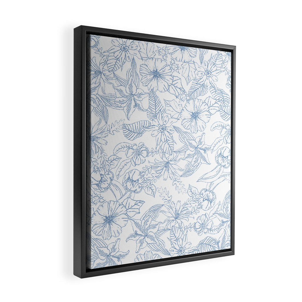 Modern hand drawn white pastel blue floral pattern Framed Canvas Print Gallery Image 2