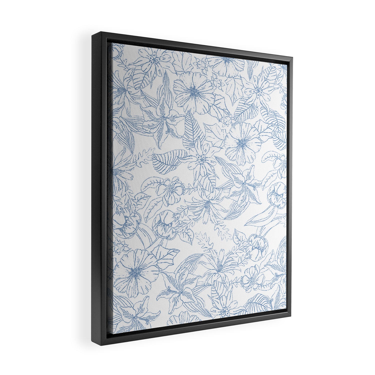 Modern hand drawn white pastel blue floral pattern Framed Canvas Print Gallery Image 2
