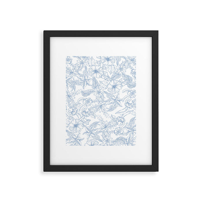 Modern hand drawn white pastel blue floral pattern Framed Art Print Gallery Image 1