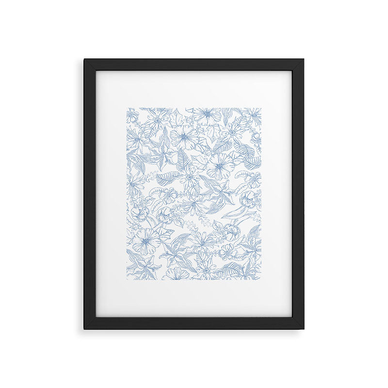 Modern hand drawn white pastel blue floral pattern Framed Art Print Gallery Image 4