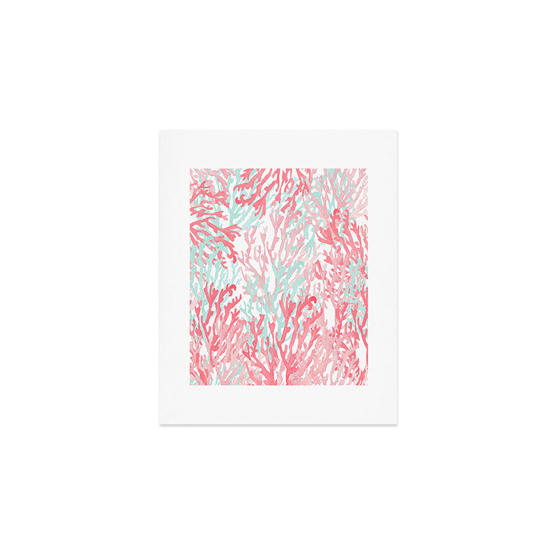 Modern hand painted coral pink teal reef coral floral Art Print Gallery Image 1