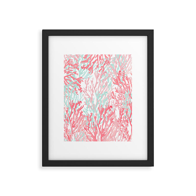 Modern hand painted coral pink teal reef coral floral Framed Art Print Gallery Image 4