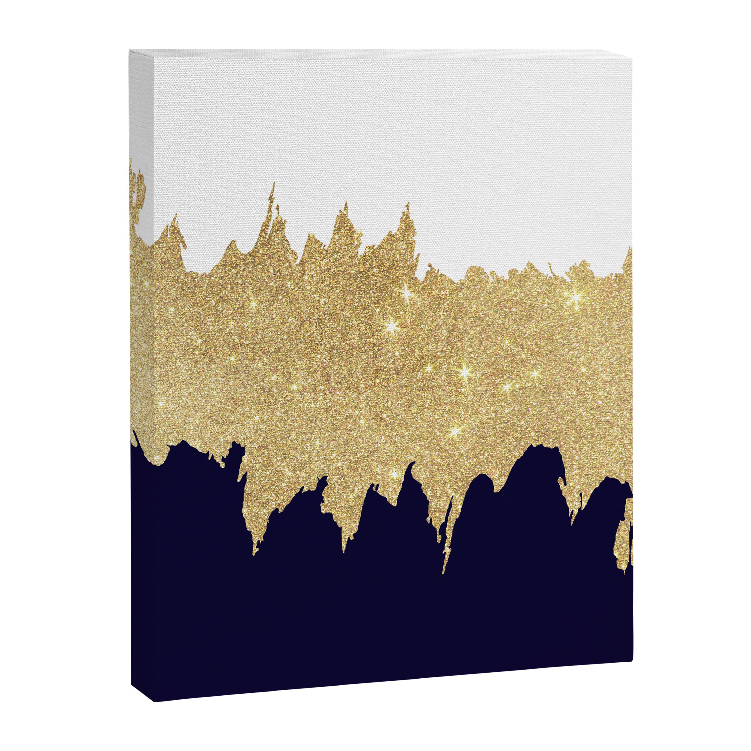 Modern navy blue white faux gold glitter brushstrokes Canvas Print Gallery Image 8