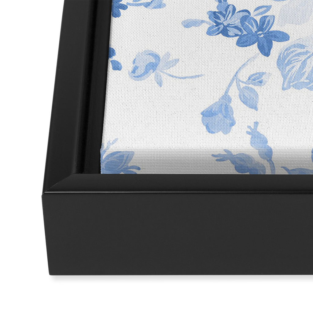 Modern navy blue white watercolor elegant floral Framed Canvas Print Gallery Image 3