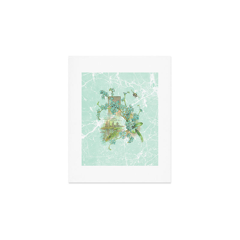 Modern vintage mint marble floral landscape Art Print Gallery Image 1