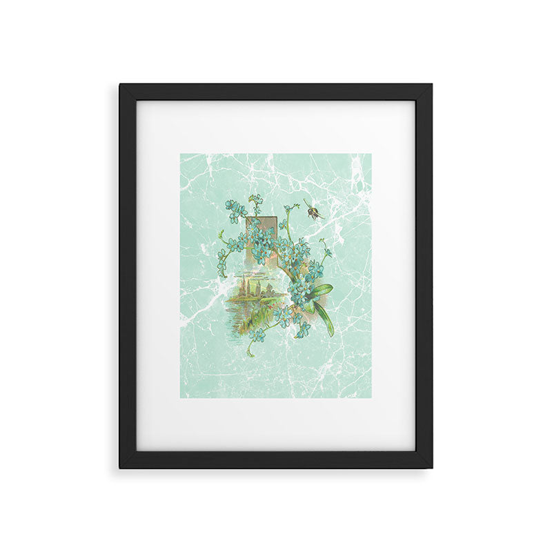 Modern vintage mint marble floral landscape Framed Art Print Gallery Image 6