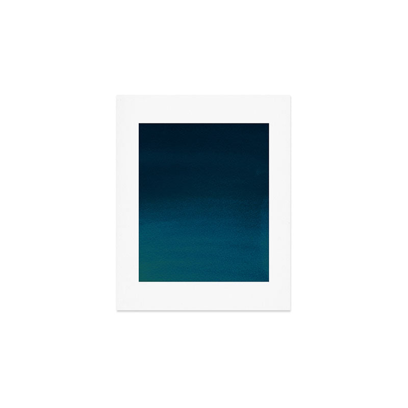 Navy blue teal hand painted watercolor paint ombre Art Print Gallery Image 1