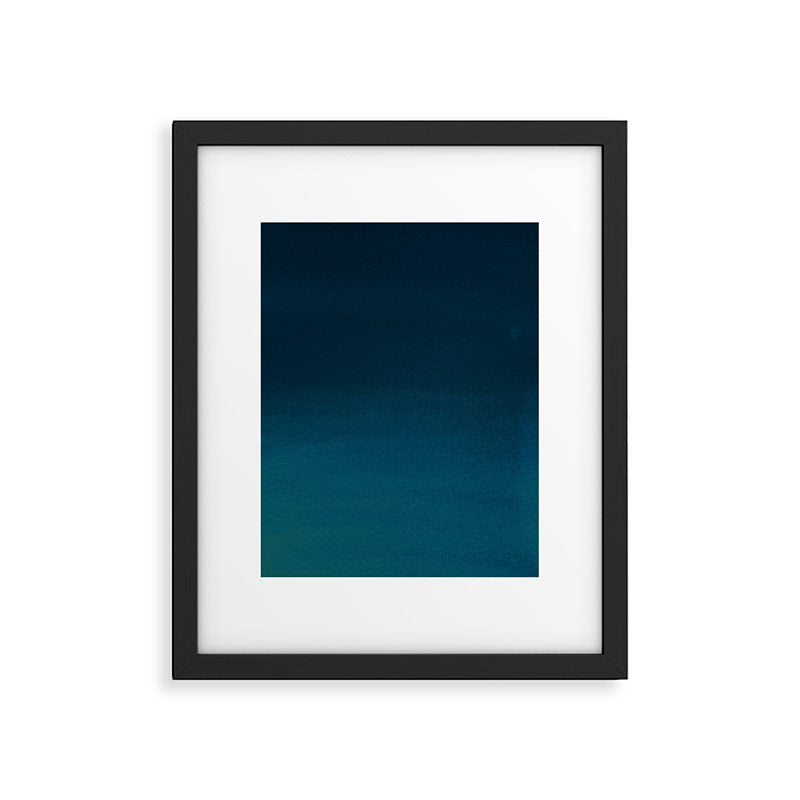 Navy blue teal hand painted watercolor paint ombre Framed Art Print Gallery Image 4