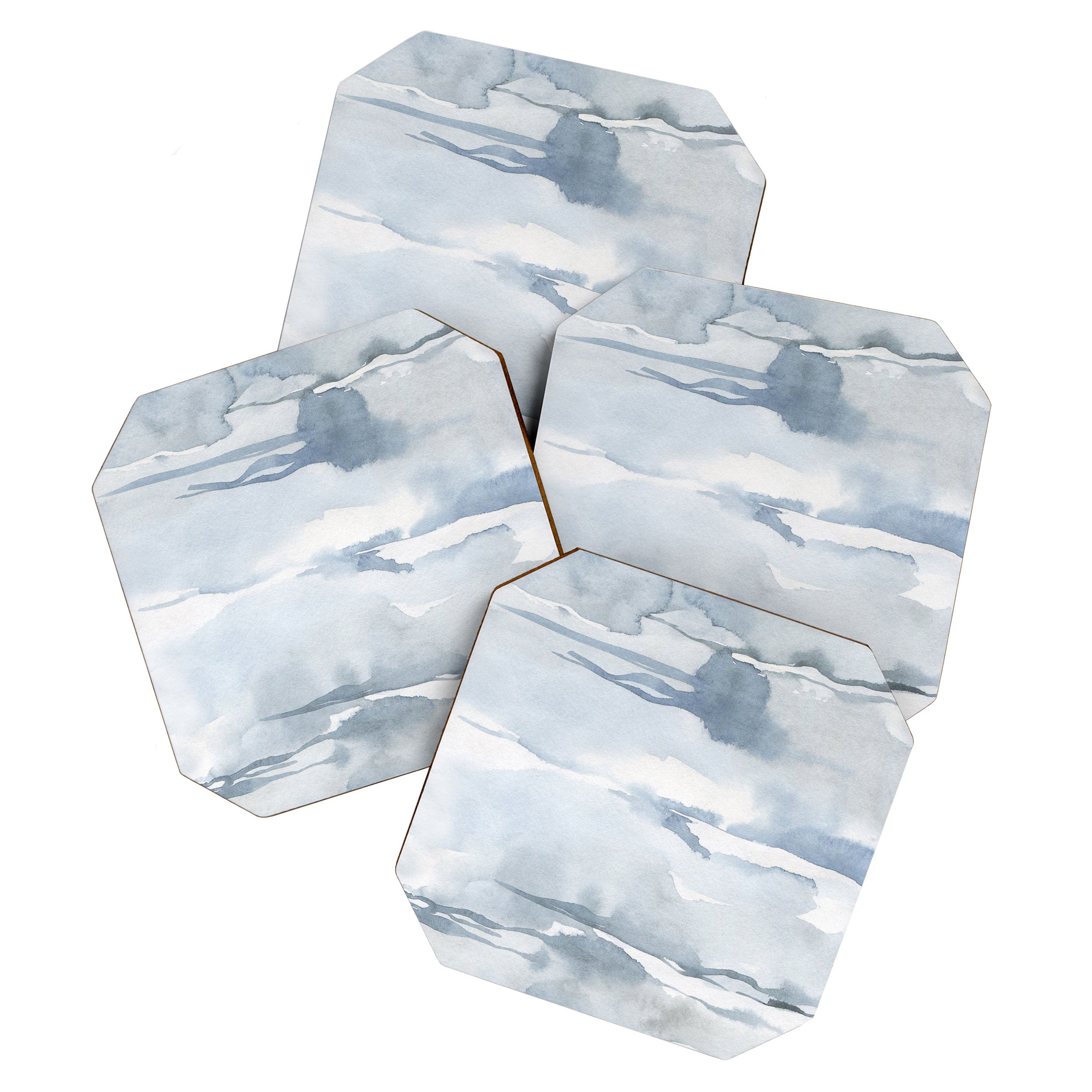 Pastel blue gray abstract watercolor brushstrokes stripes pattern Coaster Gallery Image 1