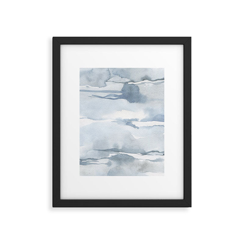 Pastel blue gray abstract watercolor brushstrokes stripes pattern Framed Art Print Gallery Image 6