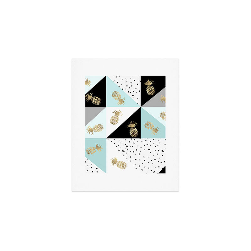 Pastel color block watercolor dots faux gold pineapple Art Print Gallery Image 1