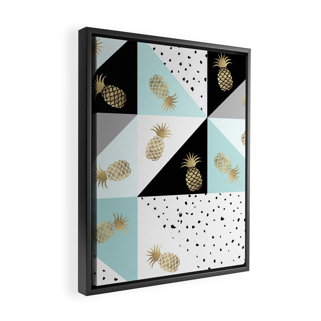 Pastel color block watercolor dots faux gold pineapple Framed Canvas Print Gallery Image 2