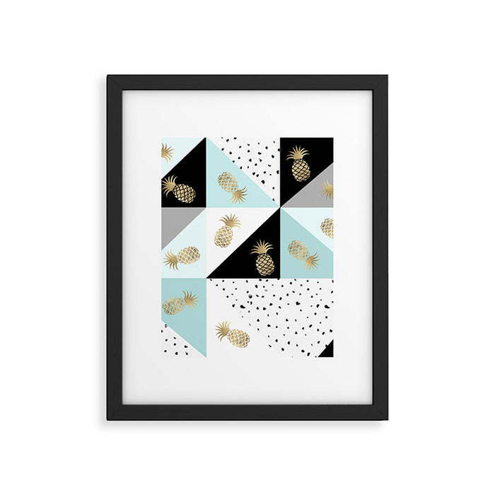 Pastel color block watercolor dots faux gold pineapple Framed Art Print Gallery Image 1