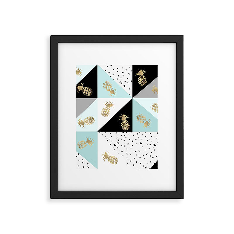 Pastel color block watercolor dots faux gold pineapple Framed Art Print Gallery Image 6