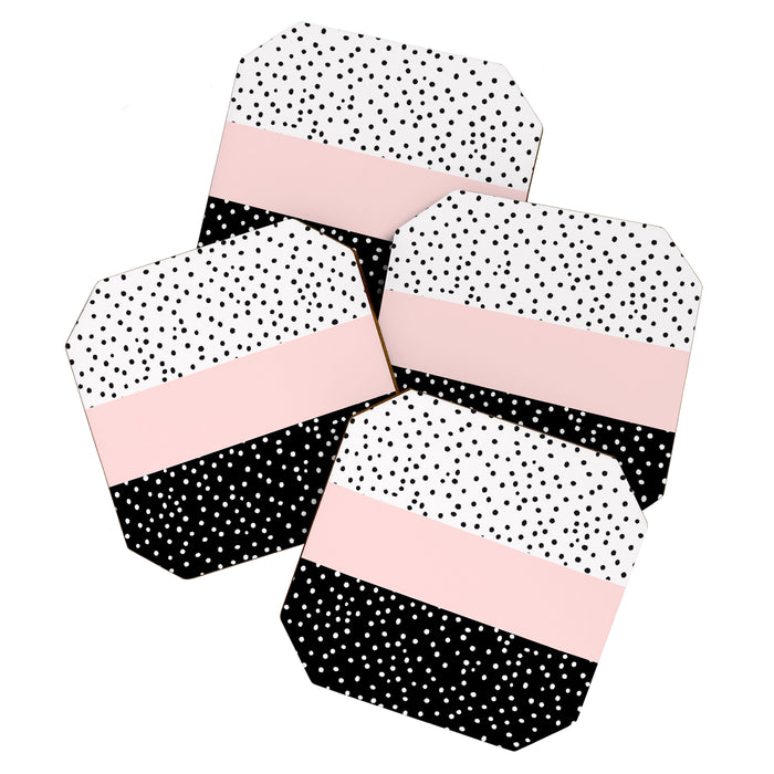 Pink white black watercolor polka dots Coaster Gallery Image 1