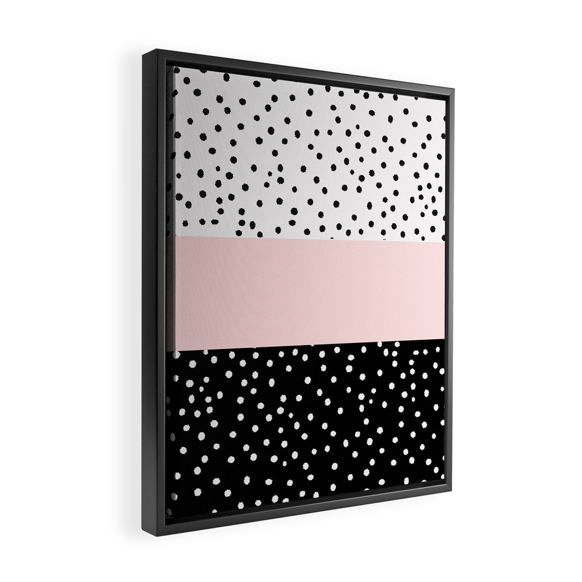 Pink white black watercolor polka dots Framed Canvas Print Gallery Image 2