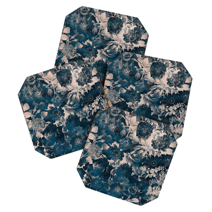 Rustic modern navy blue white gradient floral Coaster Gallery Image 1