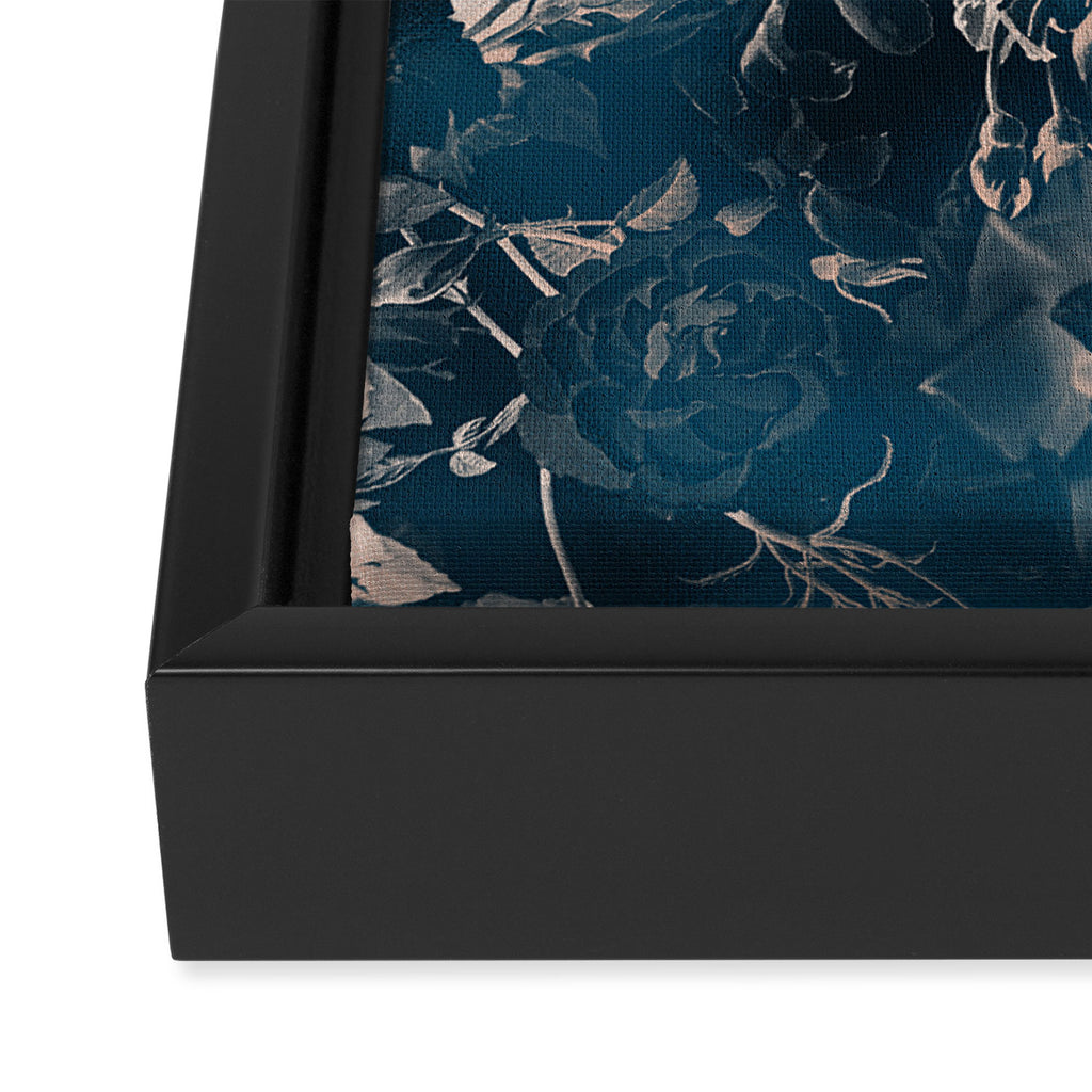 Rustic modern navy blue white gradient floral Framed Canvas Print Gallery Image 3