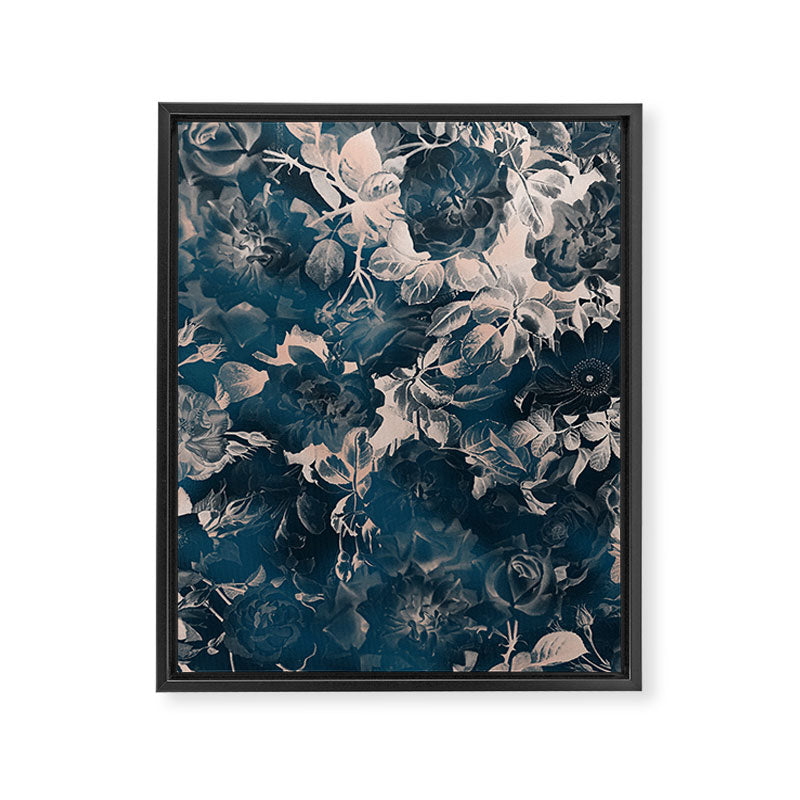 Rustic modern navy blue white gradient floral Framed Canvas Print Gallery Image 8