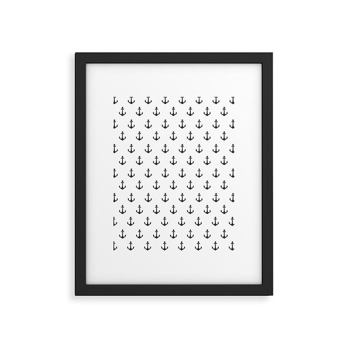 Simple black white modern nautical anchor Framed Art Print Gallery Image 1