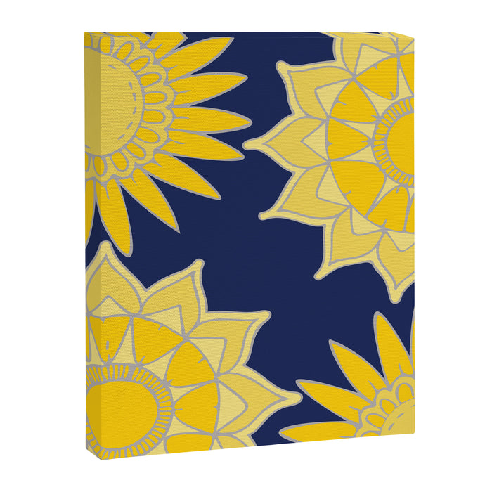 Sunshine yellow navy blue abstract floral mandala Canvas Print Gallery Image 1