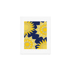 Sunshine yellow navy blue abstract floral mandala Art Print Gallery Image 1