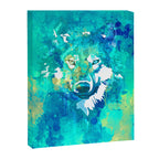 Teal yellow hand painted watercolor wolf Canvas Print Gallery Image 8