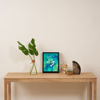 Teal yellow hand painted watercolor wolf Framed Canvas Print Gallery Image 4