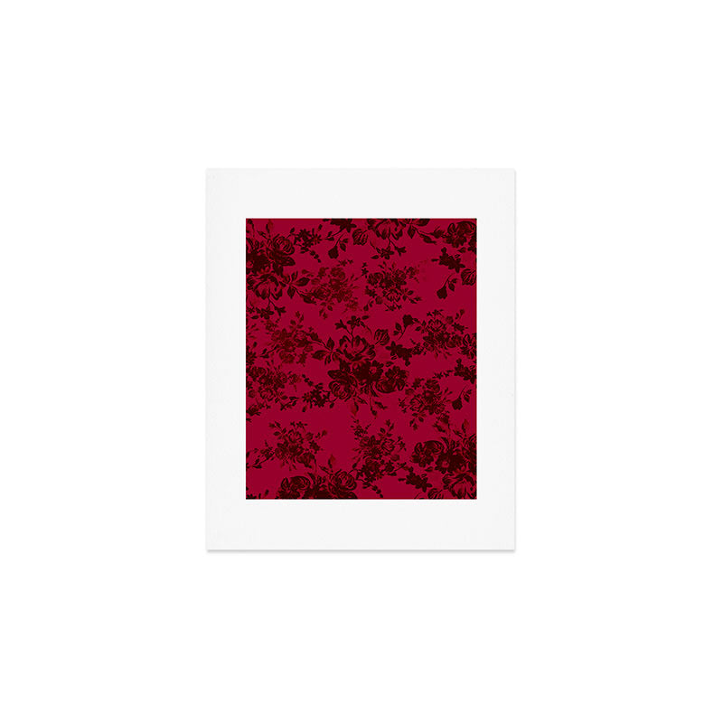 Vintage black gray red bohemian floral pattern Art Print Gallery Image 1