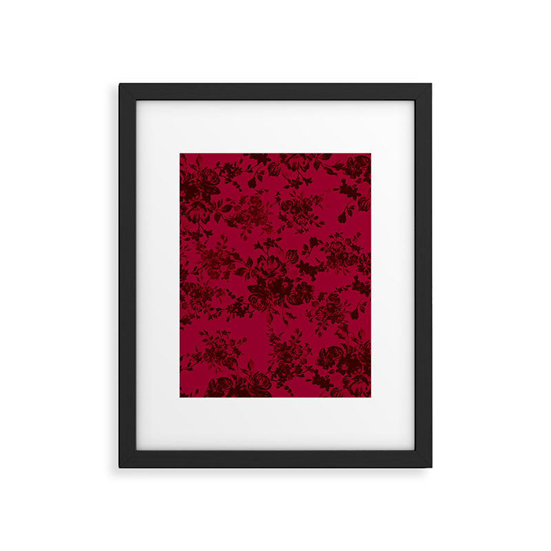 Vintage black gray red bohemian floral pattern Framed Art Print Gallery Image 6