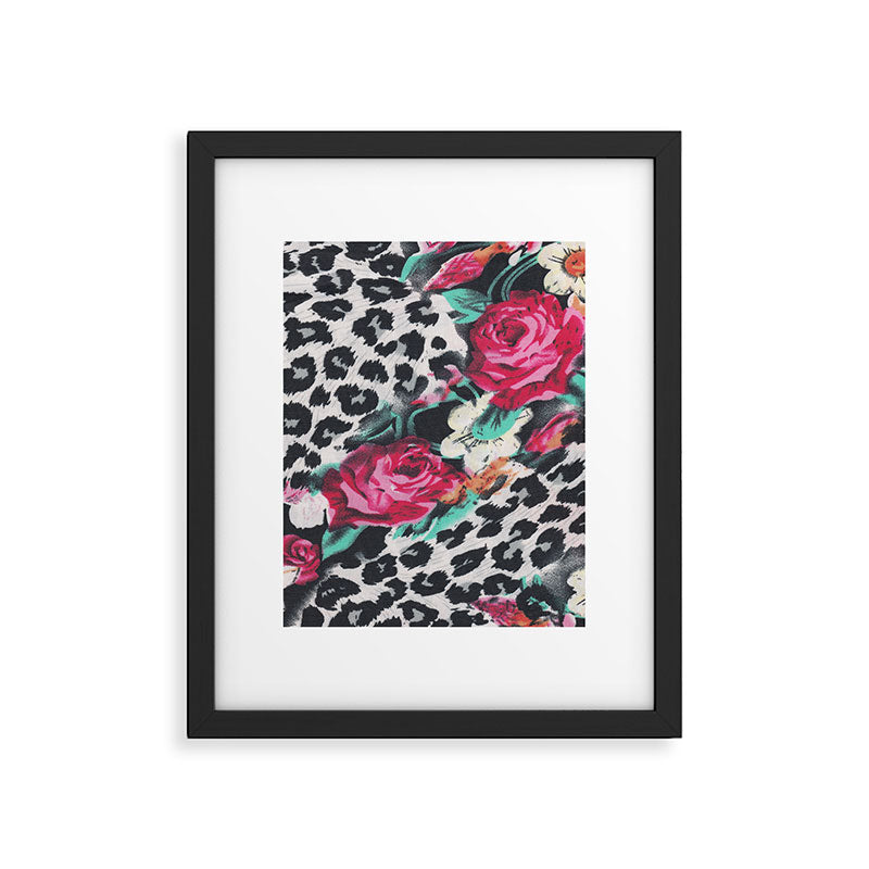 Vintage black white pink floral cheetah animal print Framed Art Print Gallery Image 6