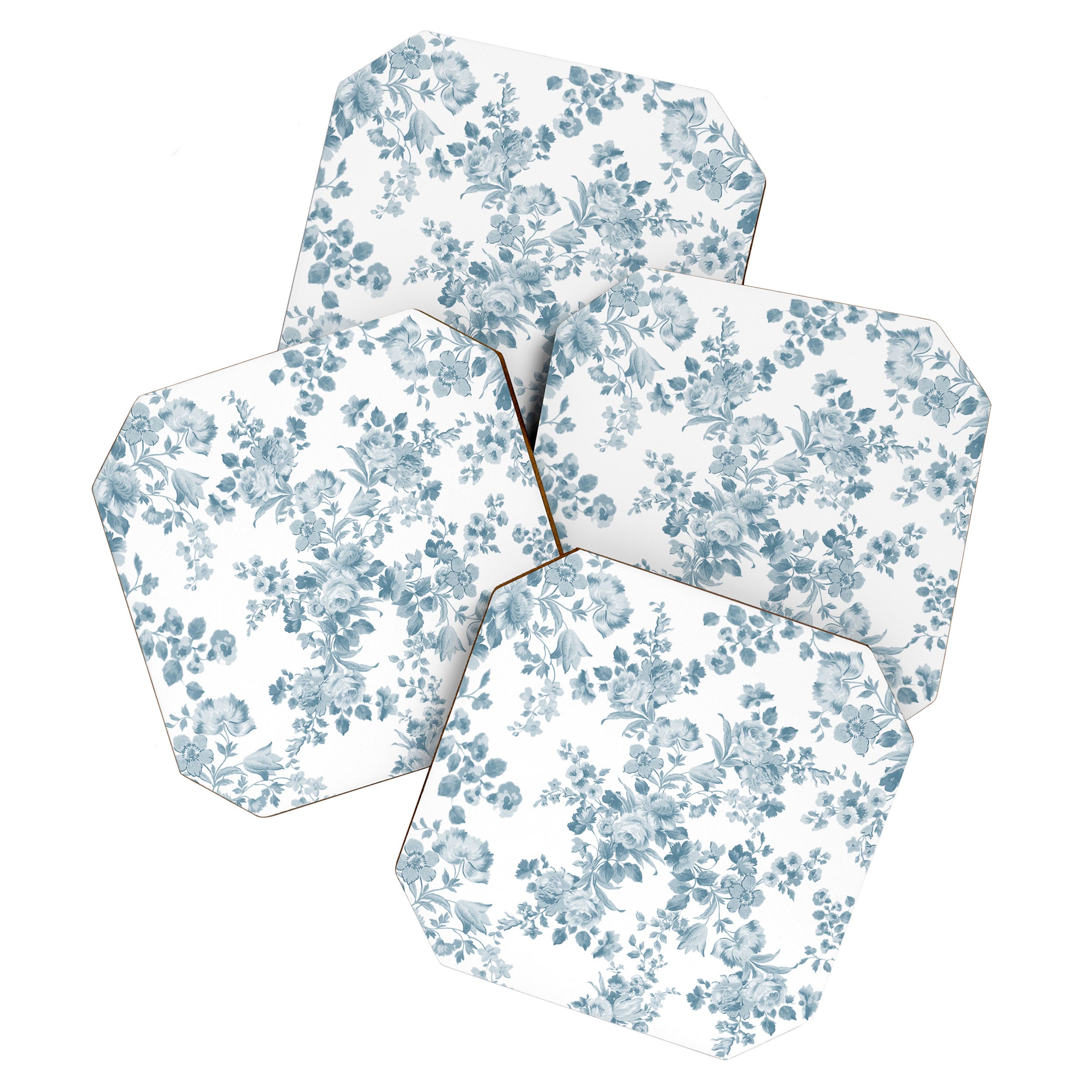 Vintage blue white bohemian elegant floral Coaster Gallery Image 1