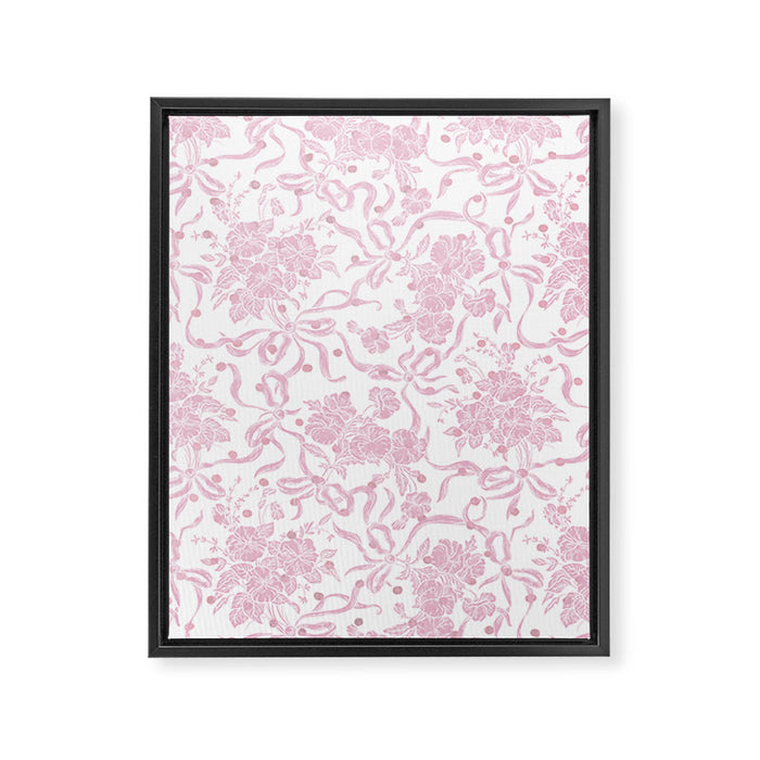 Vintage blush pink white bow floral polka dots Framed Canvas Print Gallery Image 1