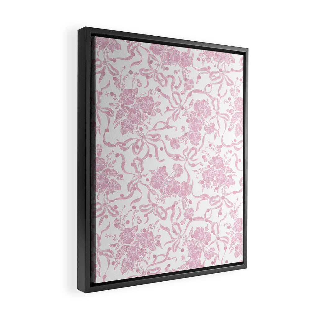 Vintage blush pink white bow floral polka dots Framed Canvas Print Gallery Image 2