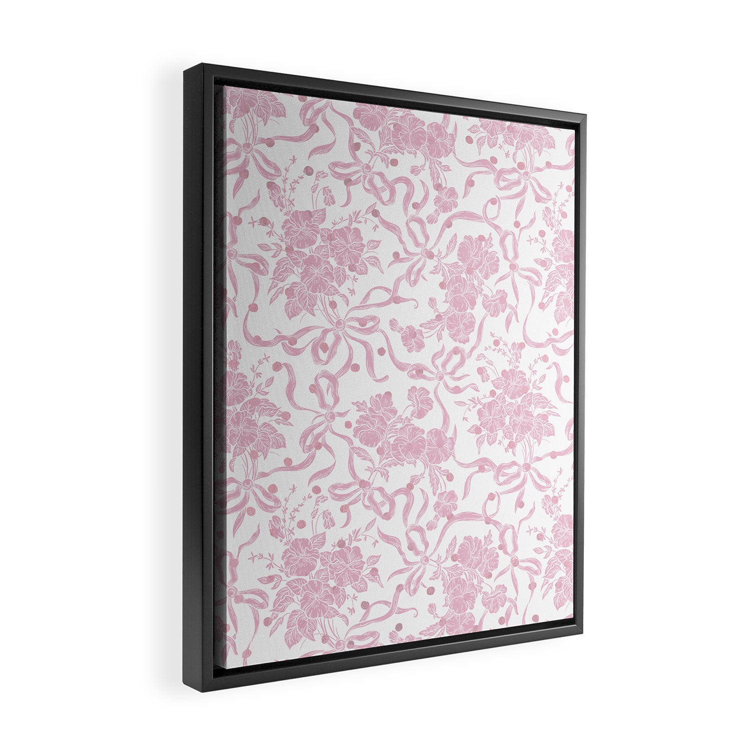Vintage blush pink white bow floral polka dots Framed Canvas Print Gallery Image 2