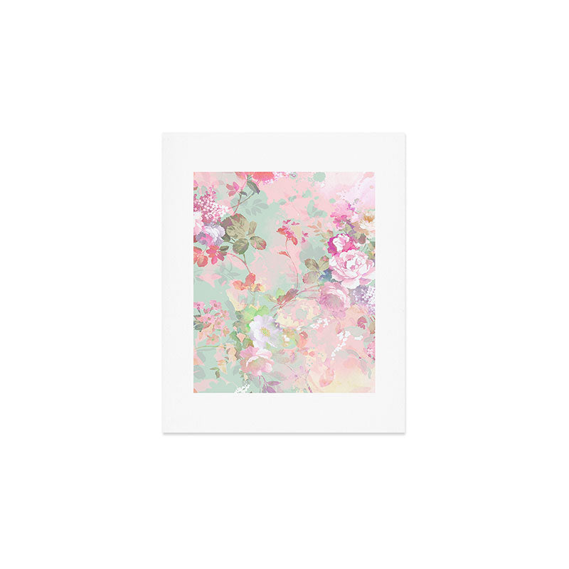 Vintage botanical blush pink mint green floral pattern Art Print Gallery Image 1