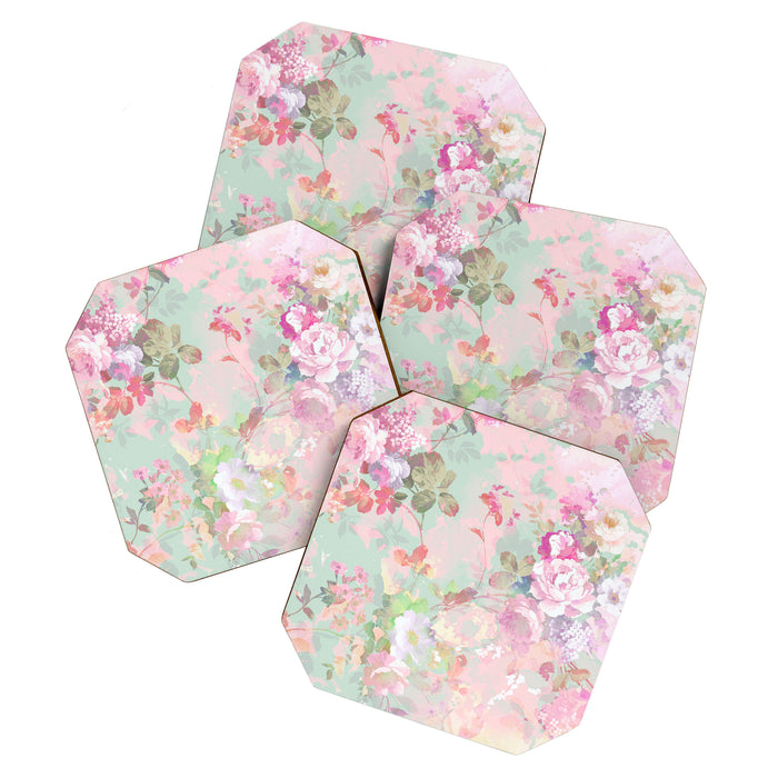 Vintage botanical blush pink mint green floral pattern Coaster Gallery Image 1