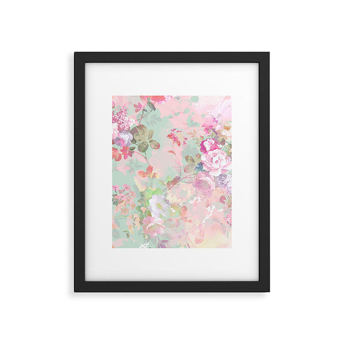 Vintage botanical blush pink mint green floral pattern Framed Art Print Gallery Image 1