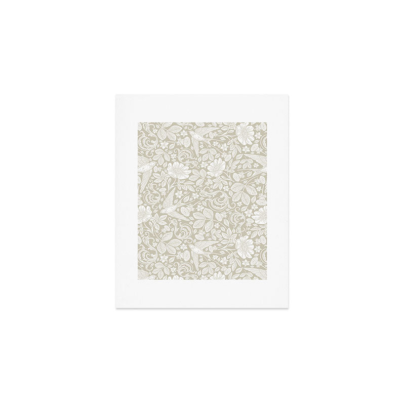 Vintage Elegant White Ivory Cream Swallows Floral Art Print Gallery Image 1