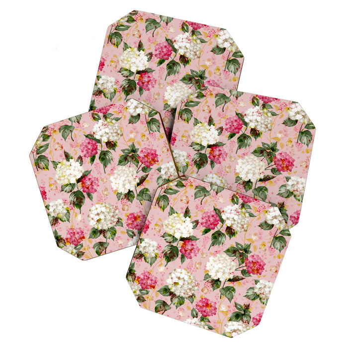 Vintage green pink white bohemian hortensia flowers Coaster Gallery Image 1