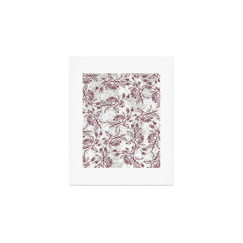 Vintage white gray burgundy floral marble Art Print Gallery Image 1