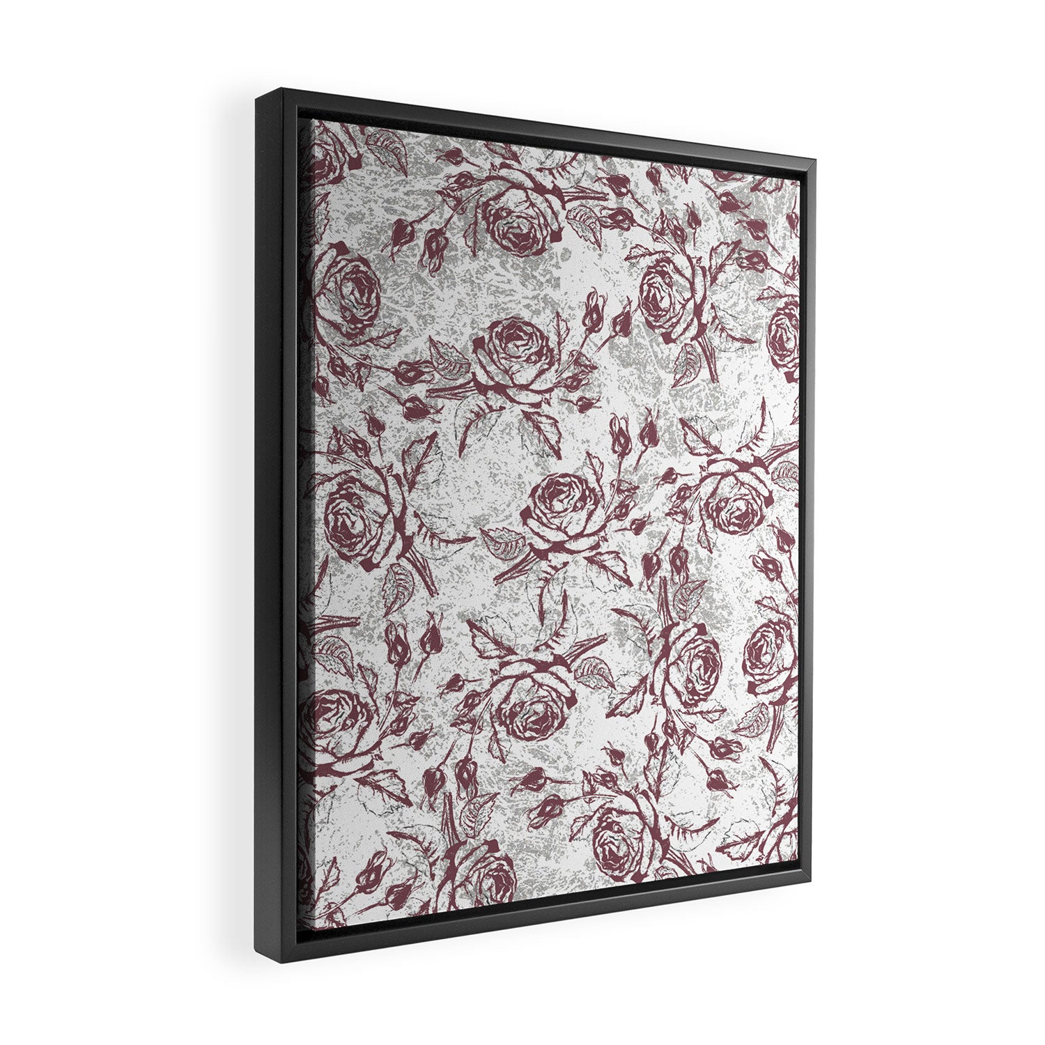 Vintage white gray burgundy floral marble Framed Canvas Print Gallery Image 2