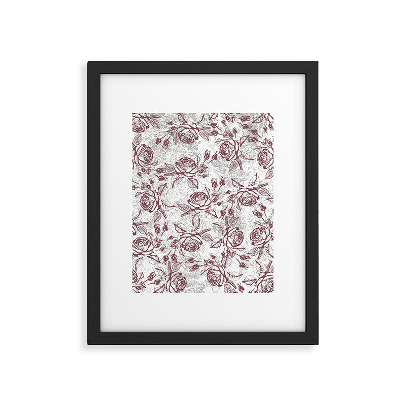 Vintage white gray burgundy floral marble Framed Art Print Gallery Image 6