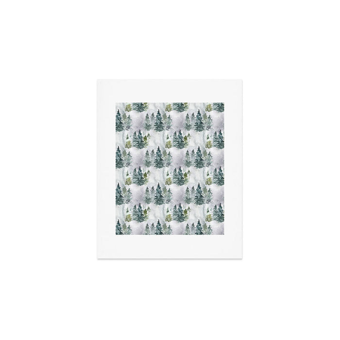 Watercolor forest green snow Christmas pine tree Art Print Gallery Image 1