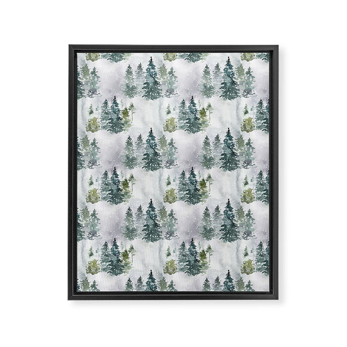 Watercolor forest green snow Christmas pine tree Framed Canvas Print Gallery Image 1