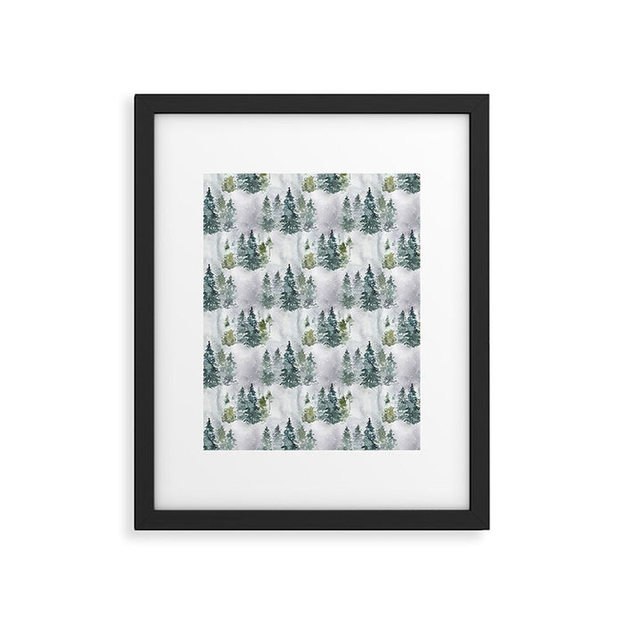 Watercolor forest green snow Christmas pine tree Framed Art Print Gallery Image 1