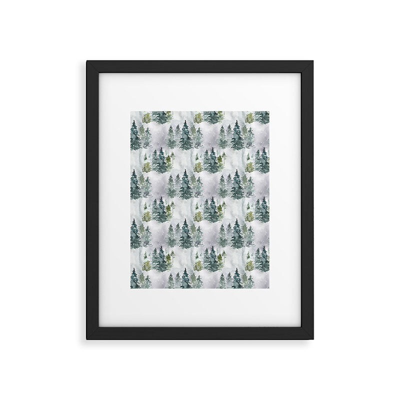 Watercolor forest green snow Christmas pine tree Framed Art Print Gallery Image 6