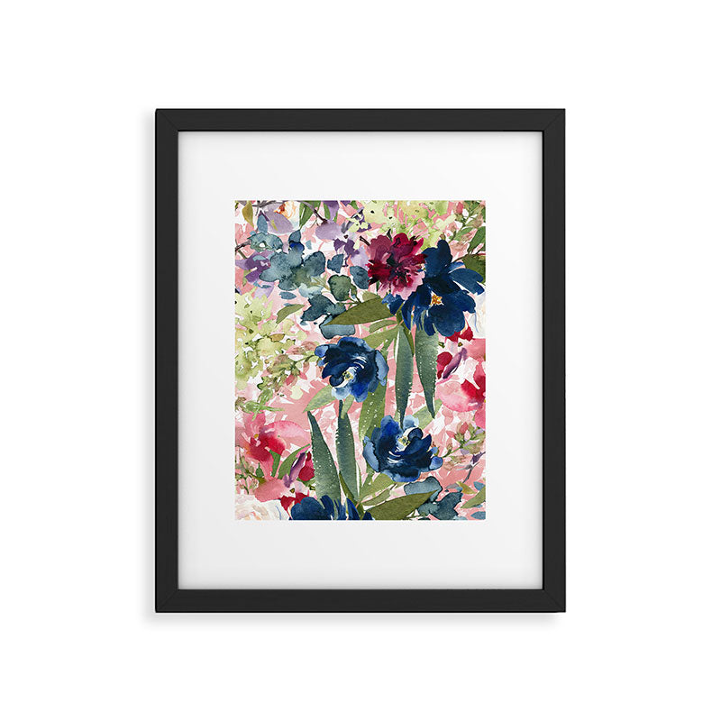 Watercolor pink navy blue burgundy mint floral Framed Art Print Gallery Image 6