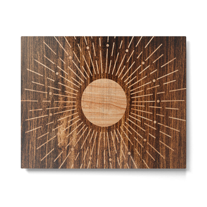 Boho sun Island style wood inlay art  Metal Print Gallery Image 1